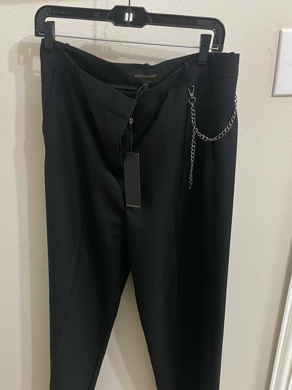 Black womens Dress Pants with Chain Detail